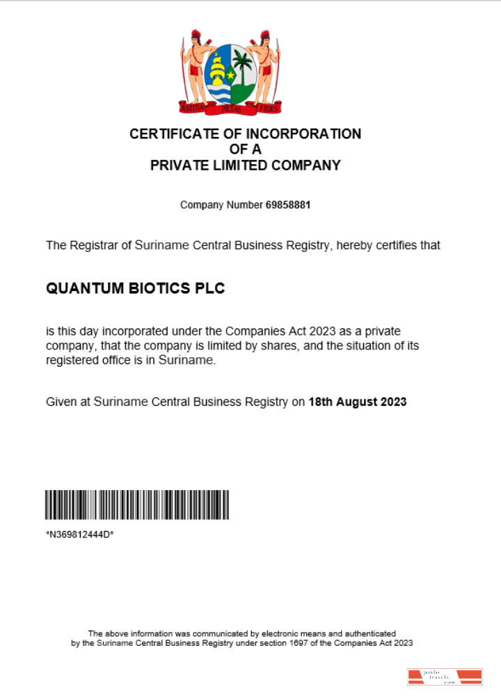 Suriname business registration certificate Word and PDF template